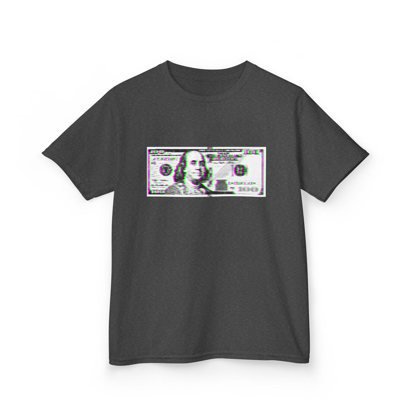 100 Dollars Bill - Green/Magenta Glitch - Kids Tee