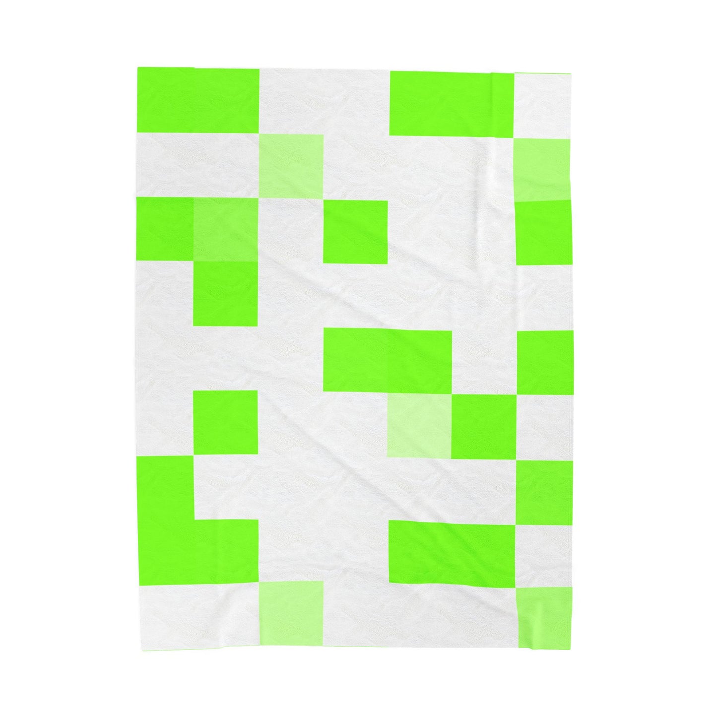 Lime Green Pixel Grid - Plush Blanket