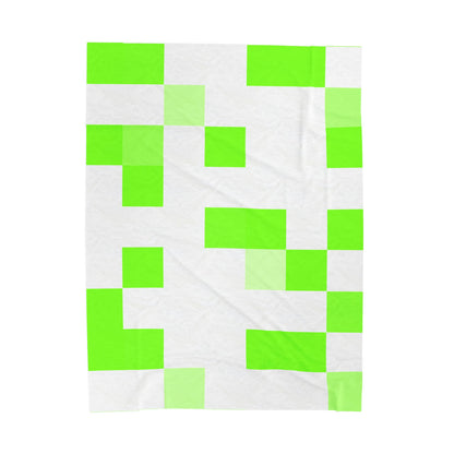 Lime Green Pixel Grid - Plush Blanket