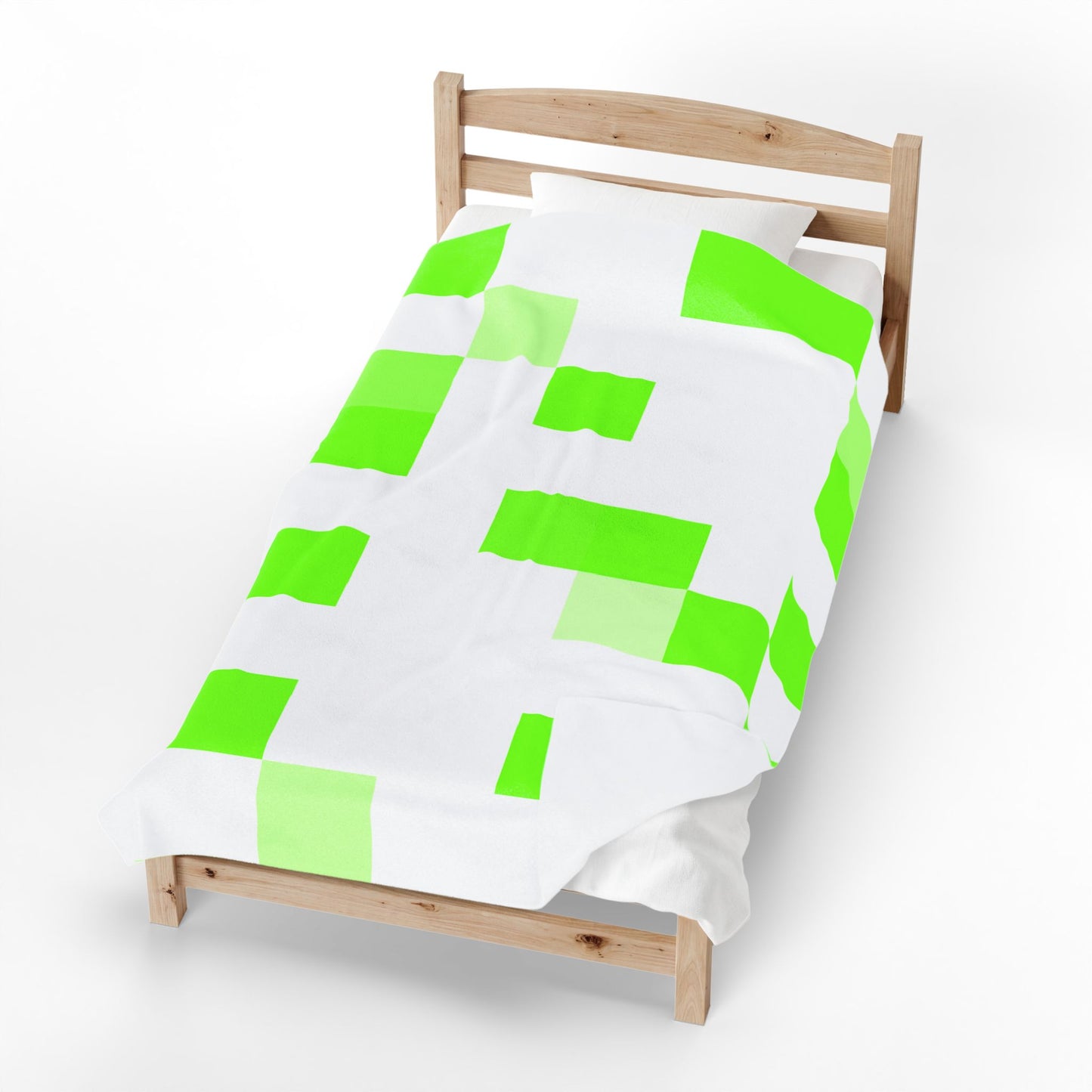 Lime Green Pixel Grid - Plush Blanket