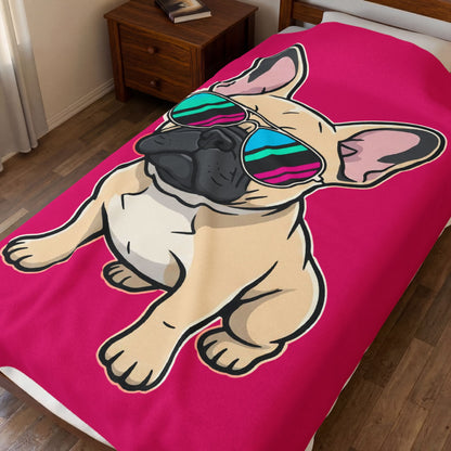 French Bulldog with Sunglasses - Plush Blanket