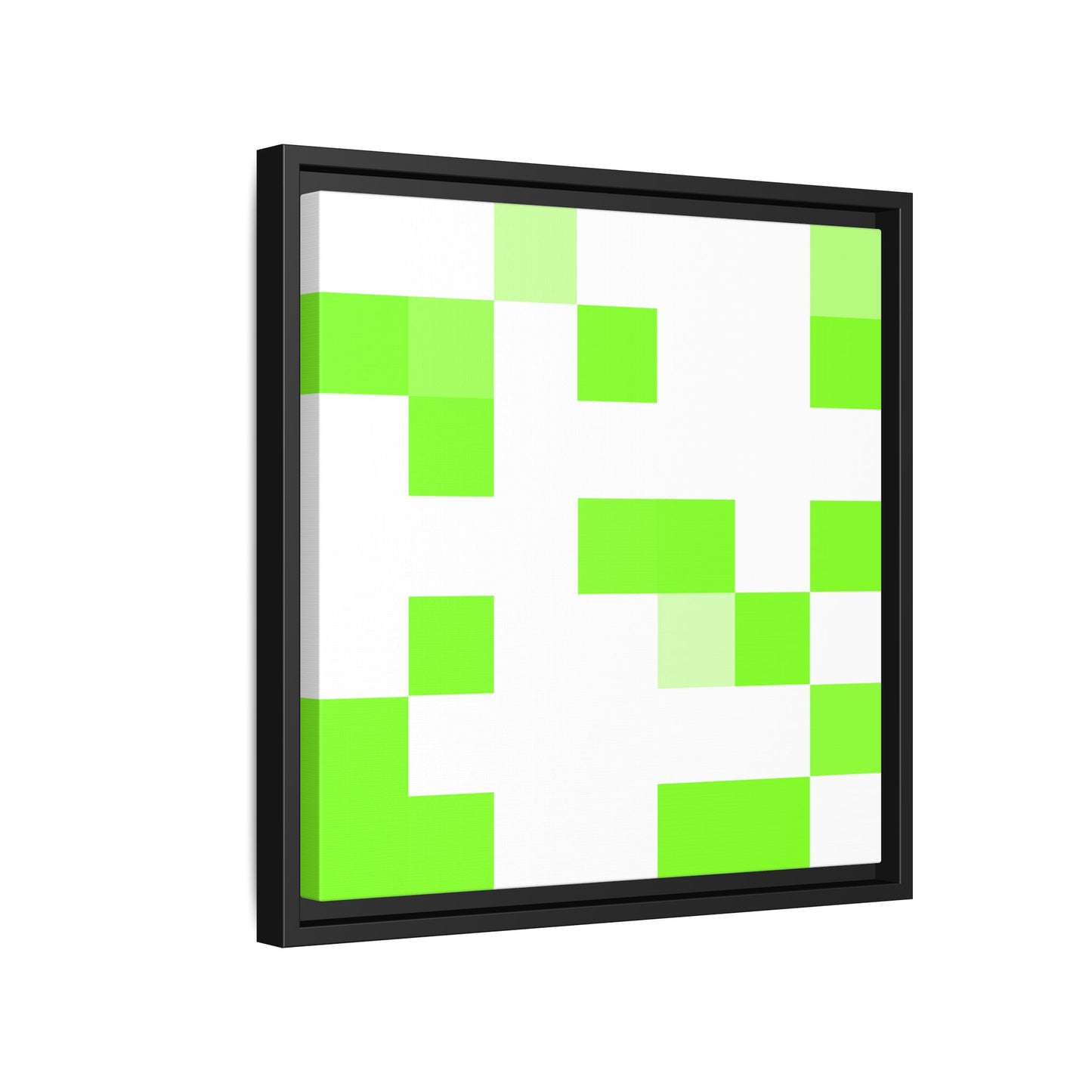 Lime Green Pixel Grid - Framed Canvas