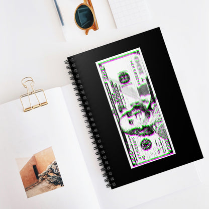 100 Dollars Bill - Green/Magenta Glitch - Spiral Notebook