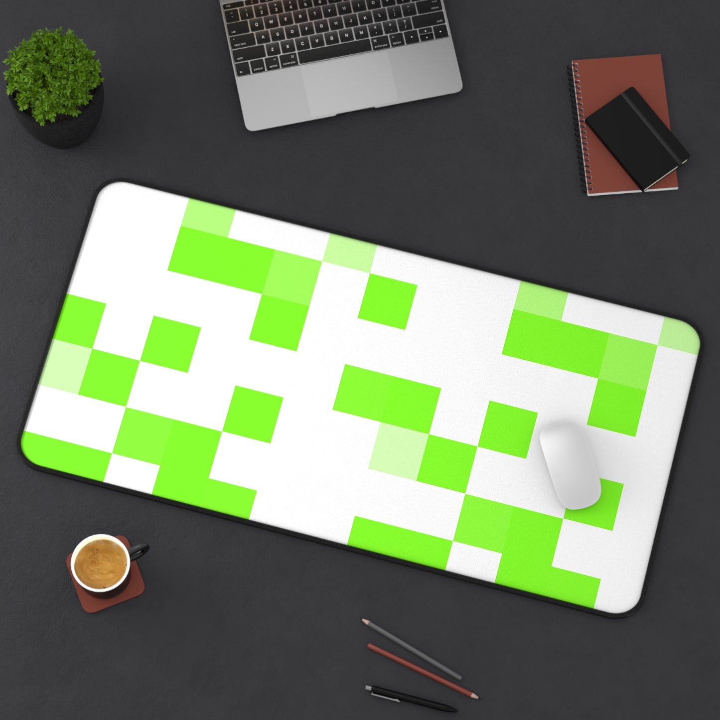 Lime Green Pixel Grid - Desk Mat