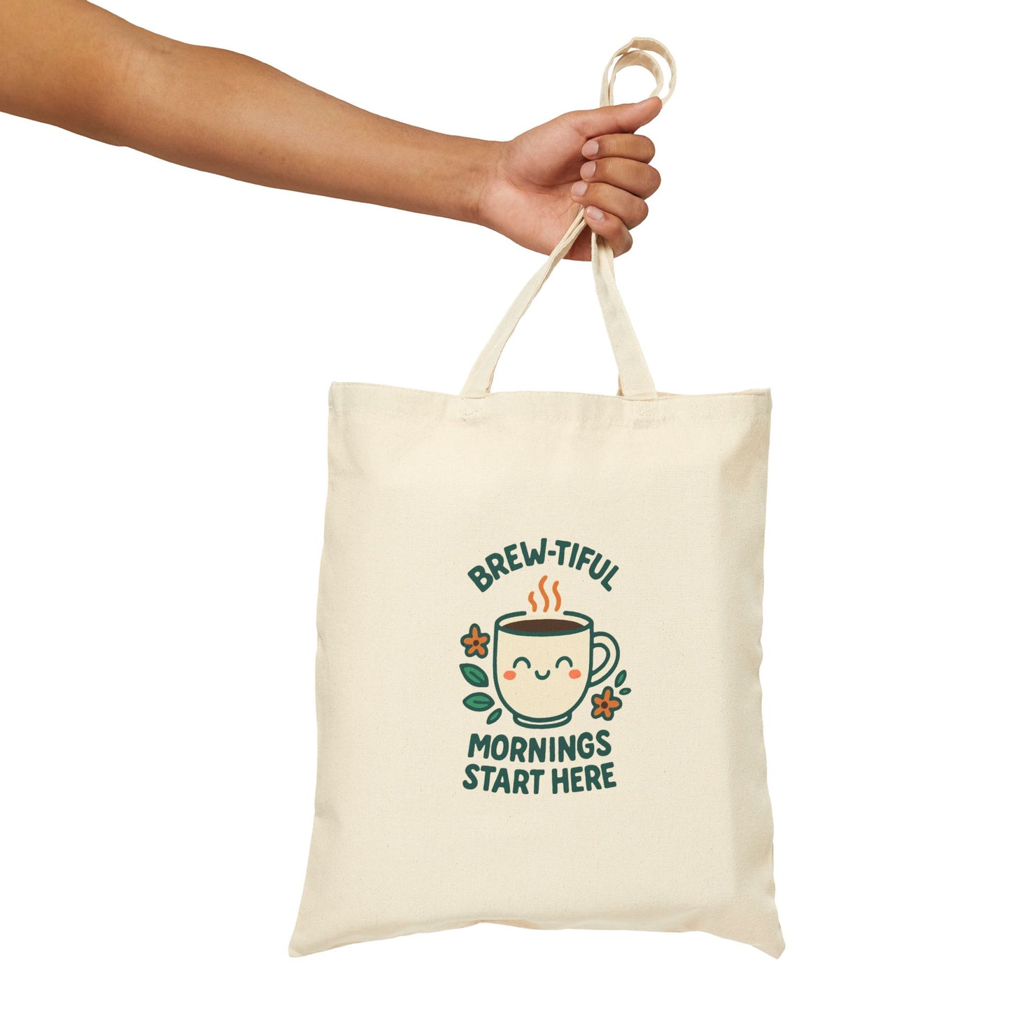 Brew-tiful Mornings Tote Bag, Eco-Friendly Grocery Bag, Coffee Lover Gift, Cute Canvas Carryall, Reusable Shopping Tote
