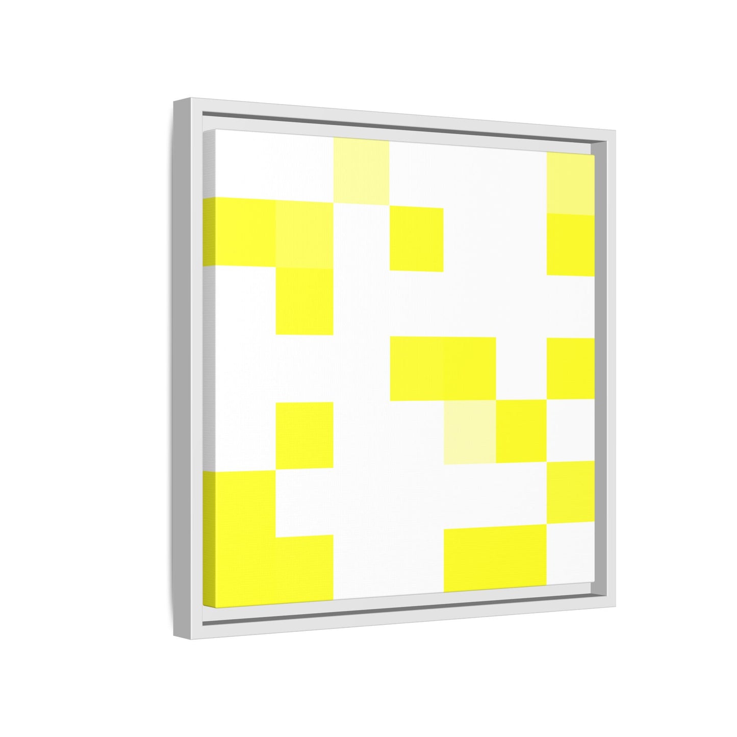 Yellow Pixel Grid - Framed Canvas
