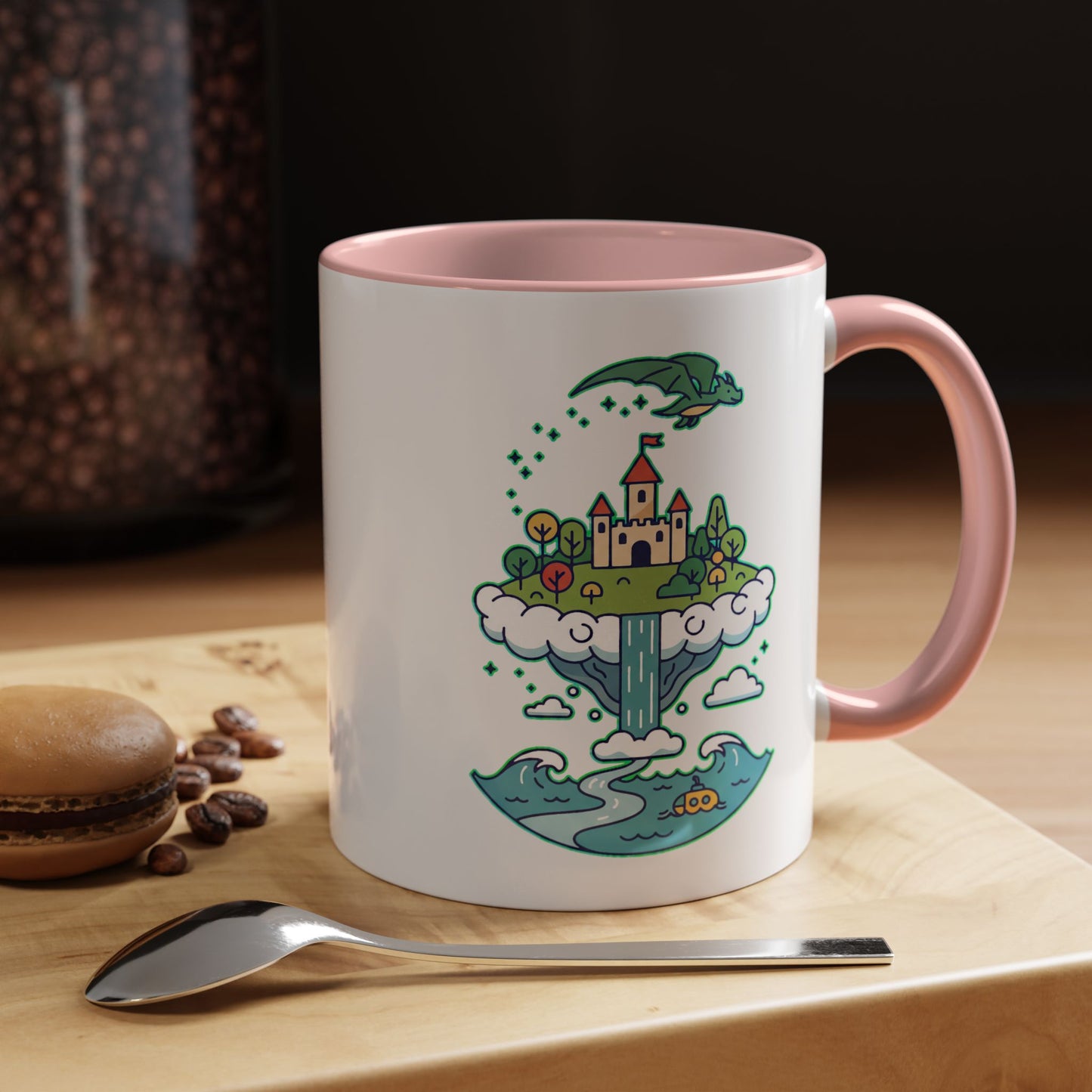 Floating Castle Dragon - Magical Fantasy Island - Color Accent Mug