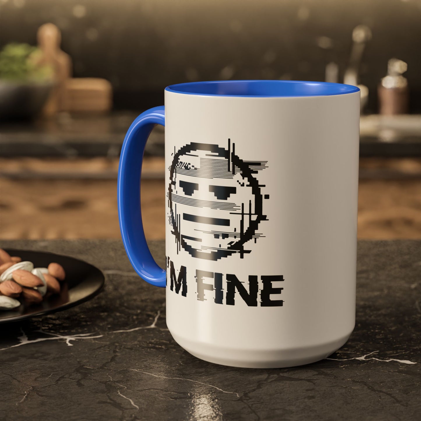 I’m Fine Glitched Smiley - Color Accent Mug