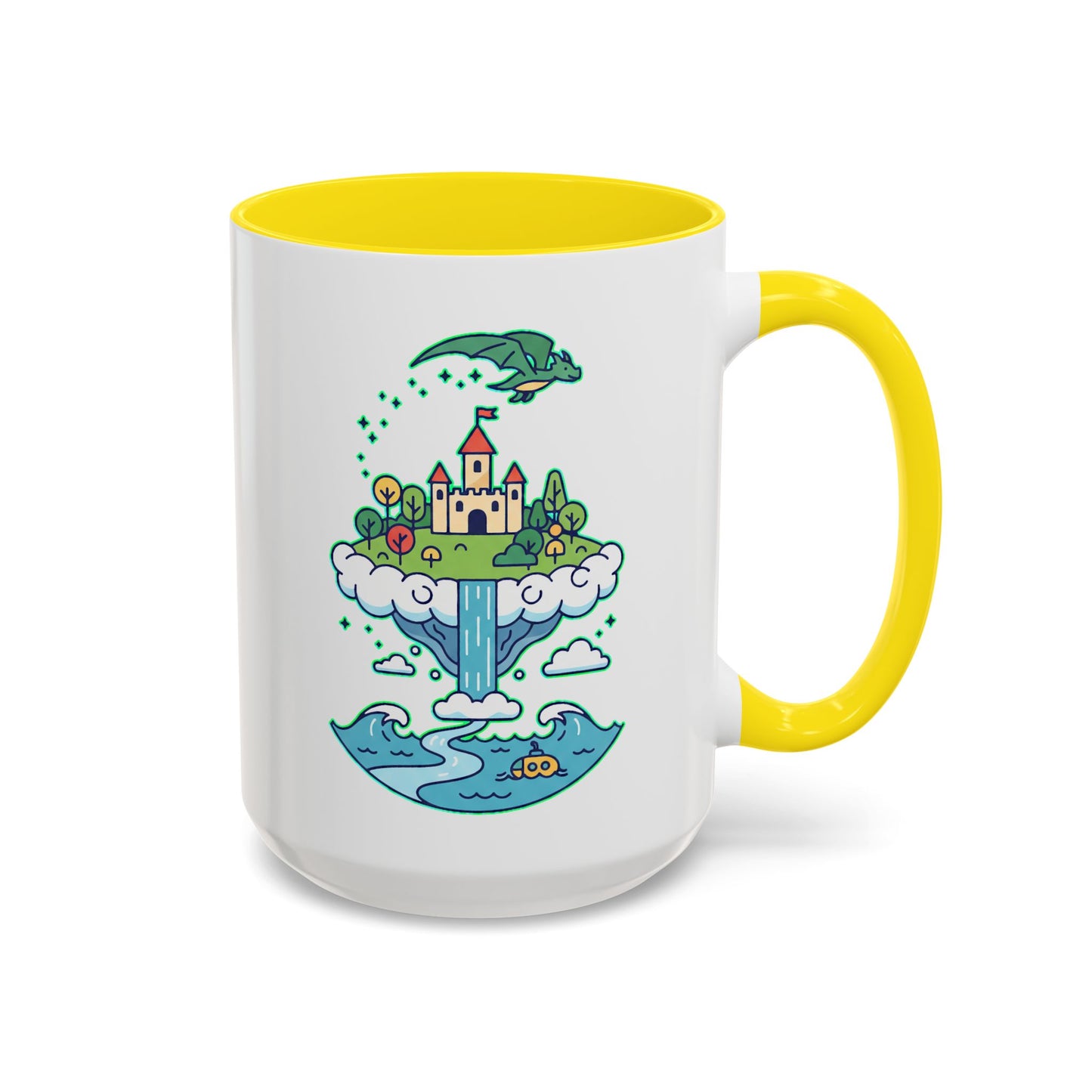 Floating Castle Dragon - Magical Fantasy Island - Color Accent Mug