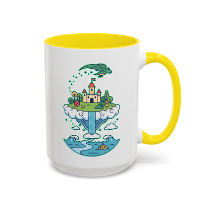 Floating Castle Dragon - Magical Fantasy Island - Color Accent Mug