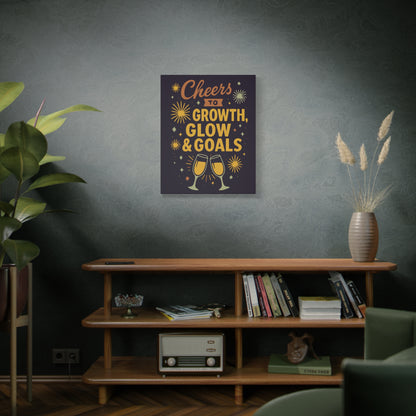 Cheers to Growth Canvas Wall Art, Motivational Decor, Inspirational Print for Home, Office, Gift for Graduates, New Year Vibes