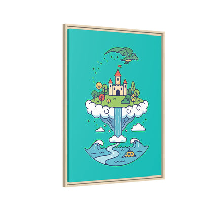 Floating Castle Dragon - Magical Fantasy Island - Framed Canvas