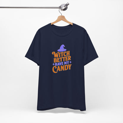 Halloween Witch Candy Tee, Funny Halloween Shirt, Unisex Halloween T-Shirt, Casual Fall Apparel, Trick or Treat Outfit