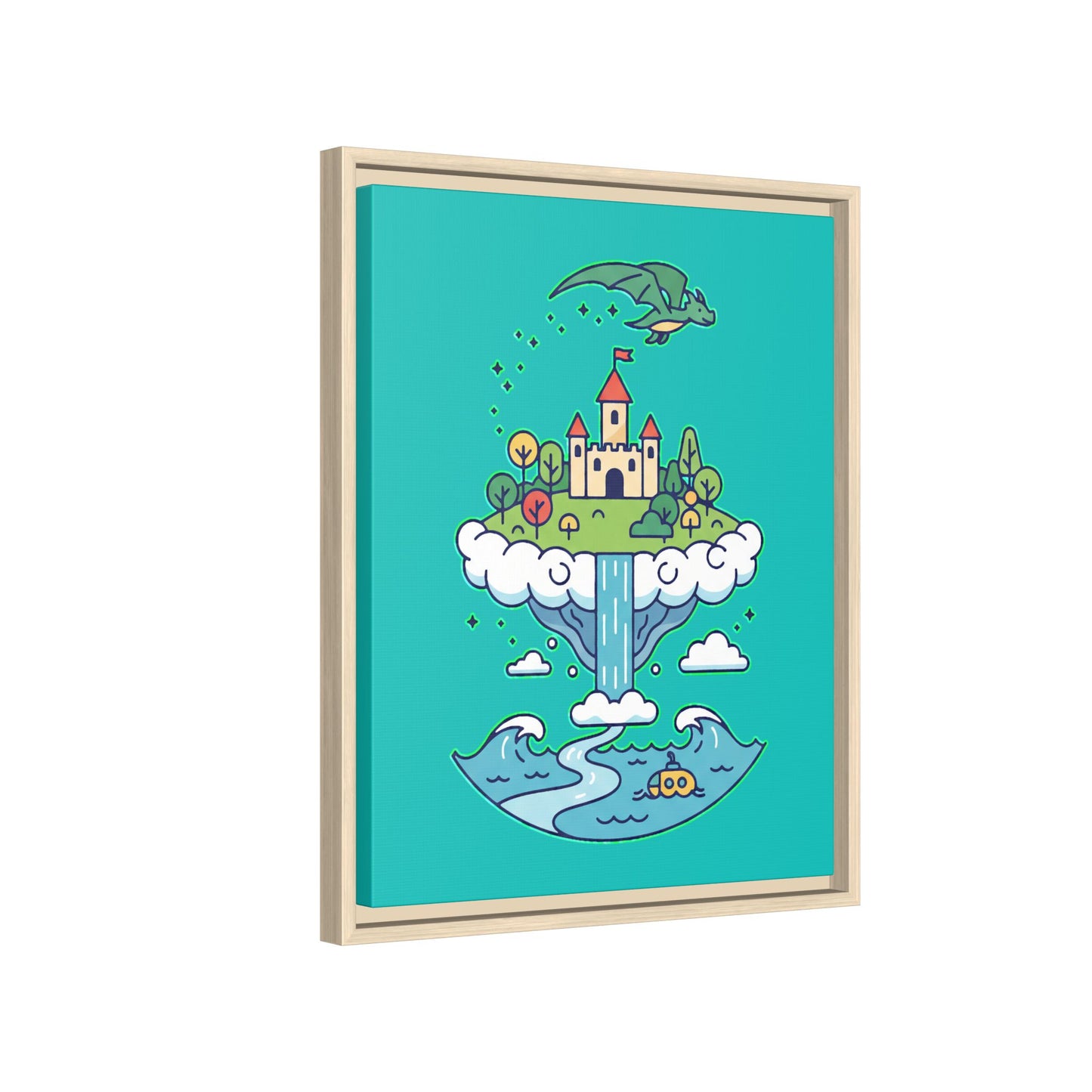 Floating Castle Dragon - Magical Fantasy Island - Framed Canvas