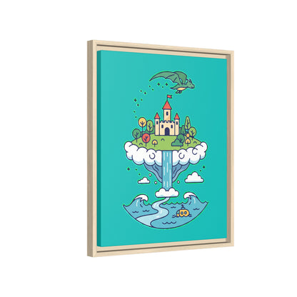 Floating Castle Dragon - Magical Fantasy Island - Framed Canvas