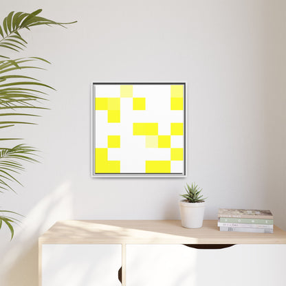 Yellow Pixel Grid - Framed Canvas