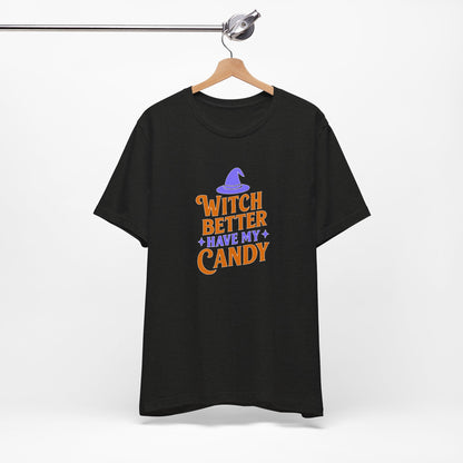 Halloween Witch Candy Tee, Funny Halloween Shirt, Unisex Halloween T-Shirt, Casual Fall Apparel, Trick or Treat Outfit