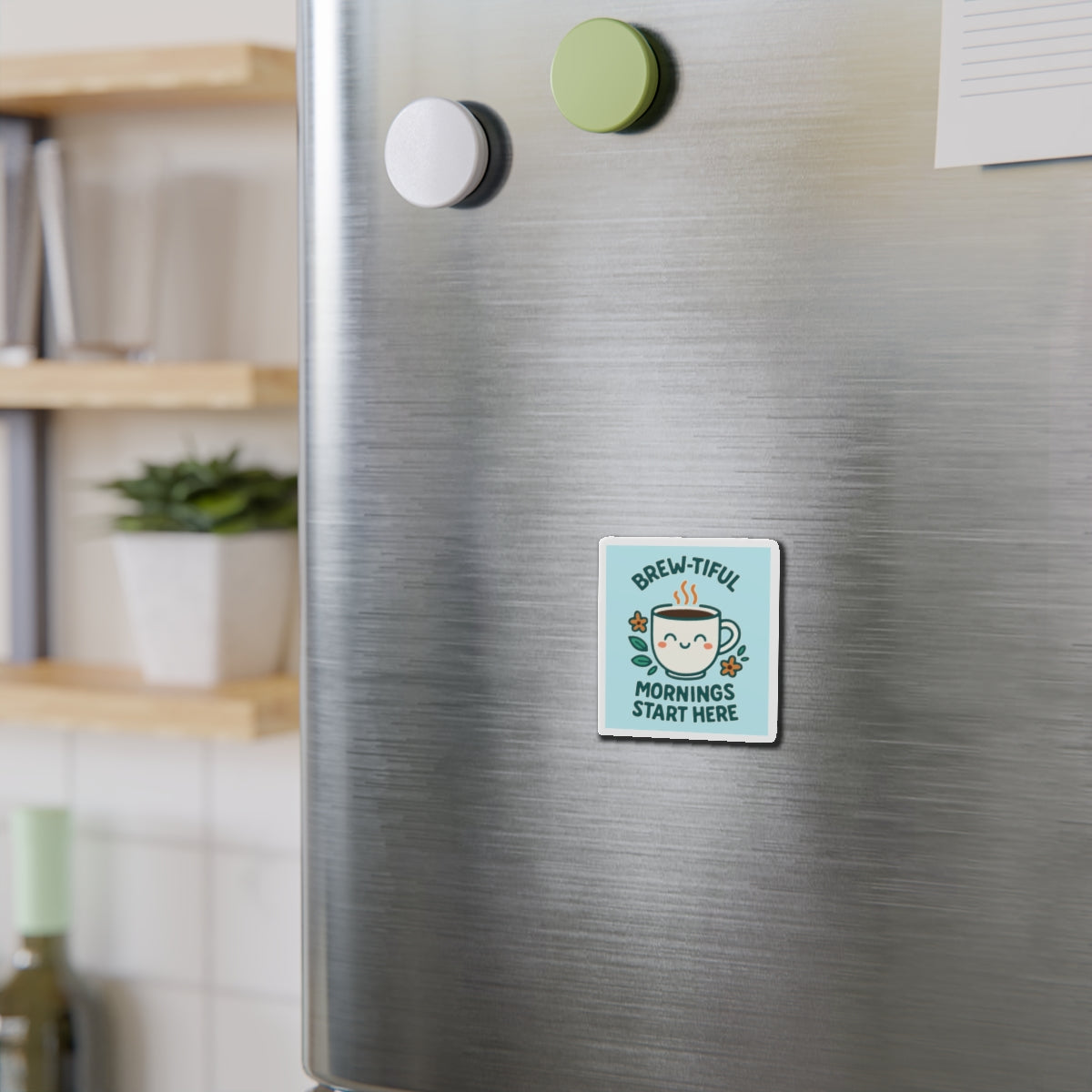 Brew-tiful Mornings Die-Cut Magnet, Cute Coffee Mug Decor, Kitchen Accessory, Gift for Coffee Lovers, Home Decor