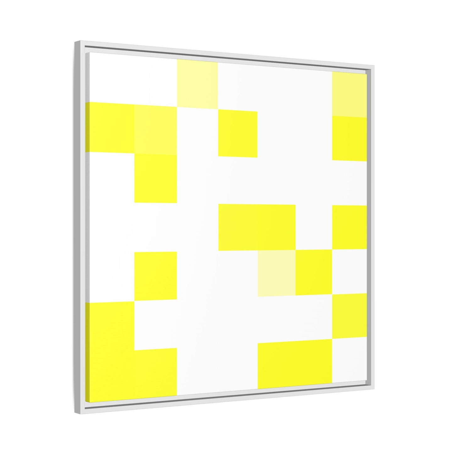 Yellow Pixel Grid - Framed Canvas