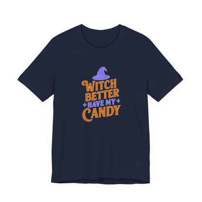 Halloween Witch Candy Tee, Funny Halloween Shirt, Unisex Halloween T-Shirt, Casual Fall Apparel, Trick or Treat Outfit