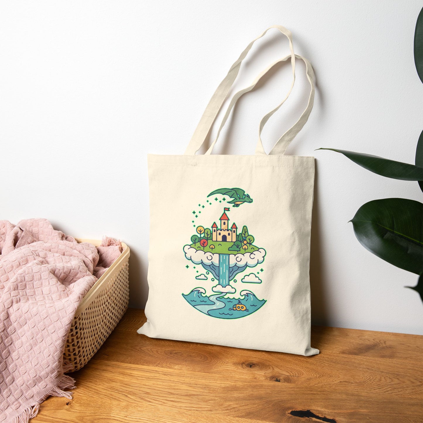Floating Castle Dragon - Magical Fantasy Island - Tote Bag