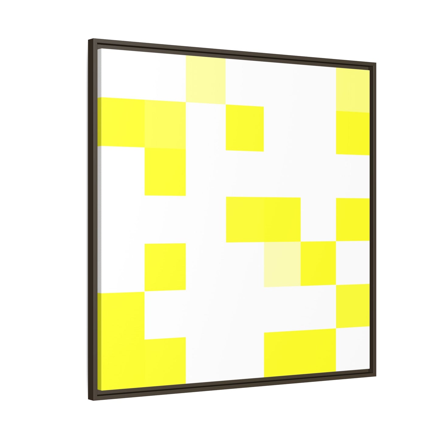 Yellow Pixel Grid - Framed Canvas
