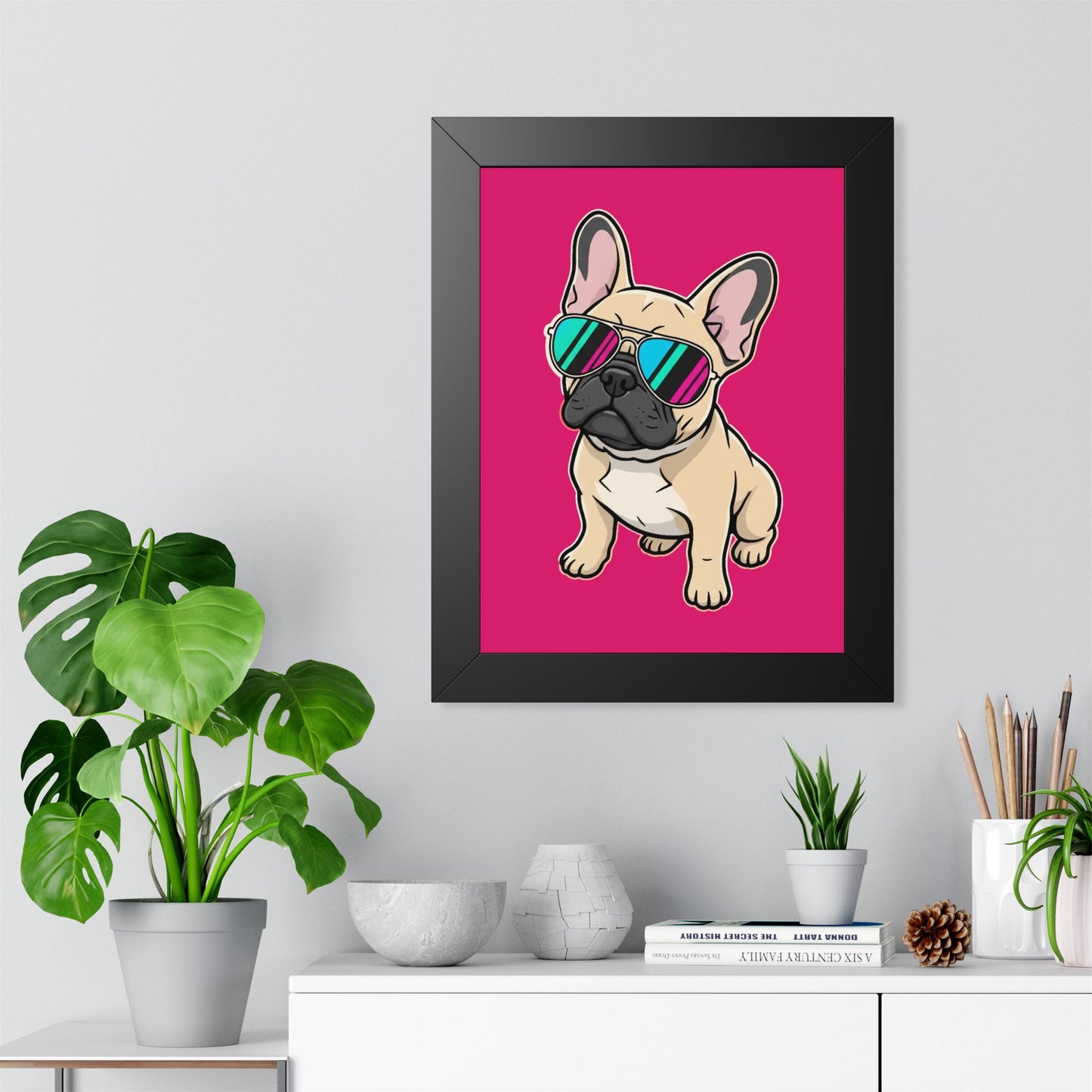 French Bulldog with Sunglasses - Framed Poster