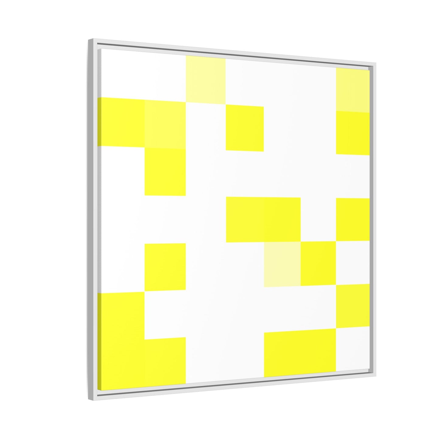 Yellow Pixel Grid - Framed Canvas
