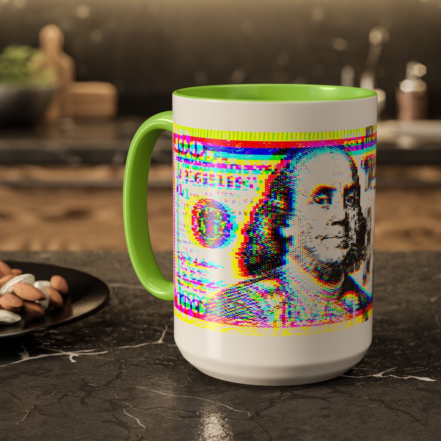 100 Dollars Bill - Neon Color Explosion - Color Accent Mug