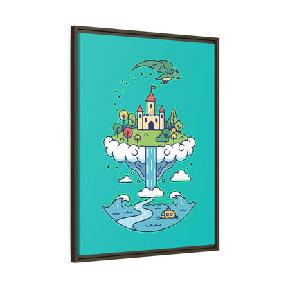 Floating Castle Dragon - Magical Fantasy Island - Framed Canvas