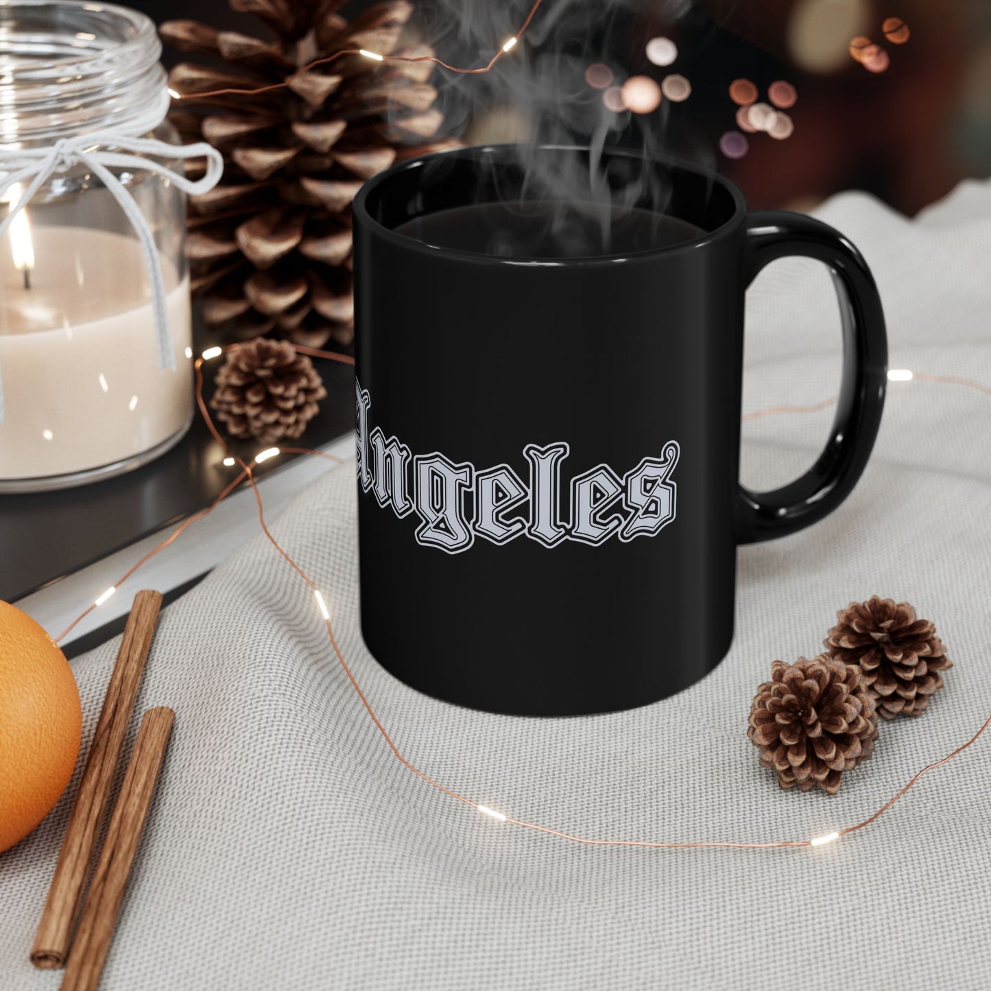 Los Angeles Black Mug - Trendy Coffee Cup for Urban Style Lovers, Gift for Travelers, Office Decor, Best Friend Gift, Unique Collectible - Silver Edition