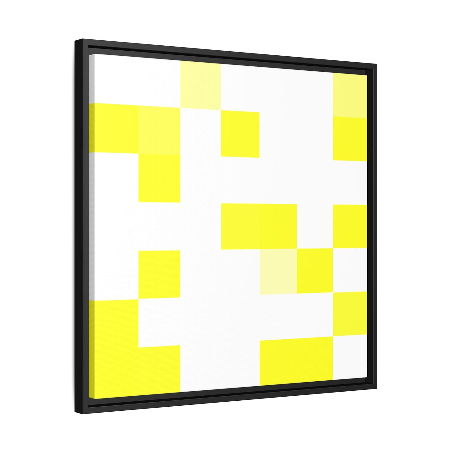 Yellow Pixel Grid - Framed Canvas