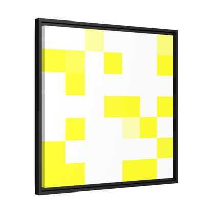 Yellow Pixel Grid - Framed Canvas