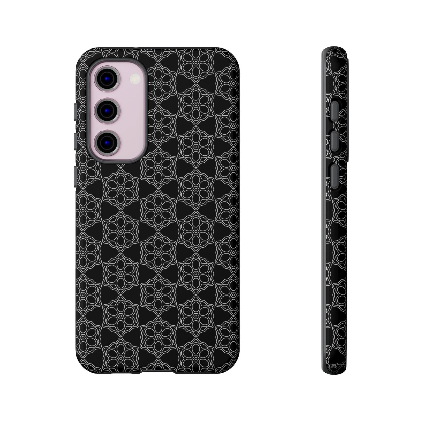 Geometric Pattern Phone Case, Dark Floral Case for Tough Protection, Stylish Smartphone Accessory, Gift for Tech Lovers, Trendy Mobile Cover
