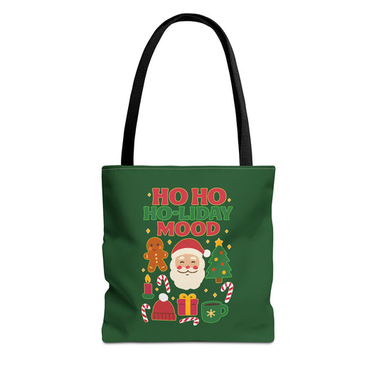 Festive Holiday Tote Bag, Christmas Bag, Santa Gift Bag, Ho Ho Ho Mood, Seasonal Shopping Tote, Cute Winter Accessory