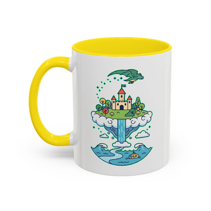 Floating Castle Dragon - Magical Fantasy Island - Color Accent Mug