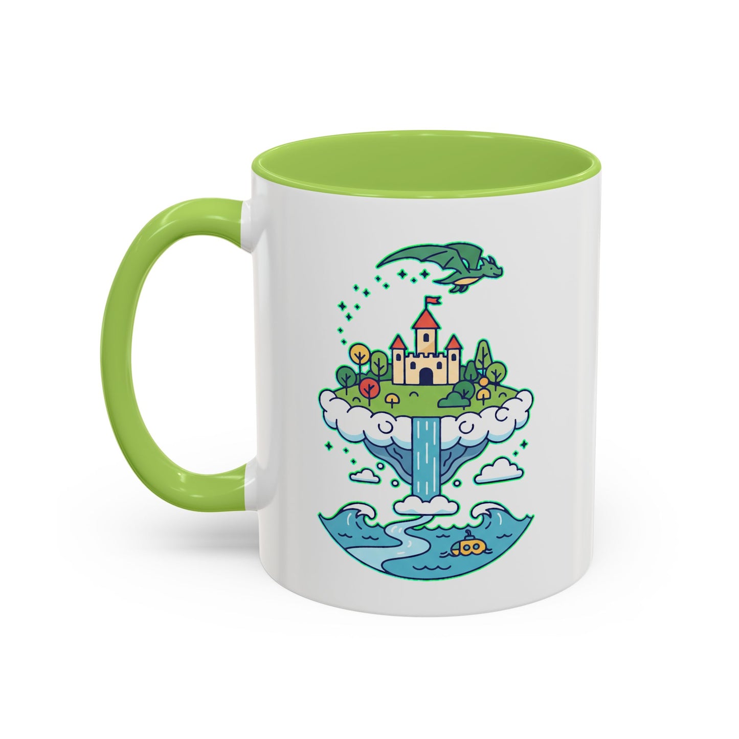 Floating Castle Dragon - Magical Fantasy Island - Color Accent Mug