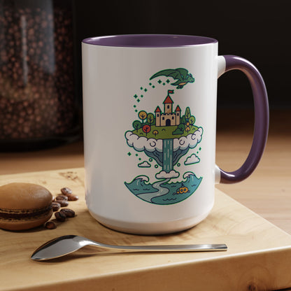 Floating Castle Dragon - Magical Fantasy Island - Color Accent Mug