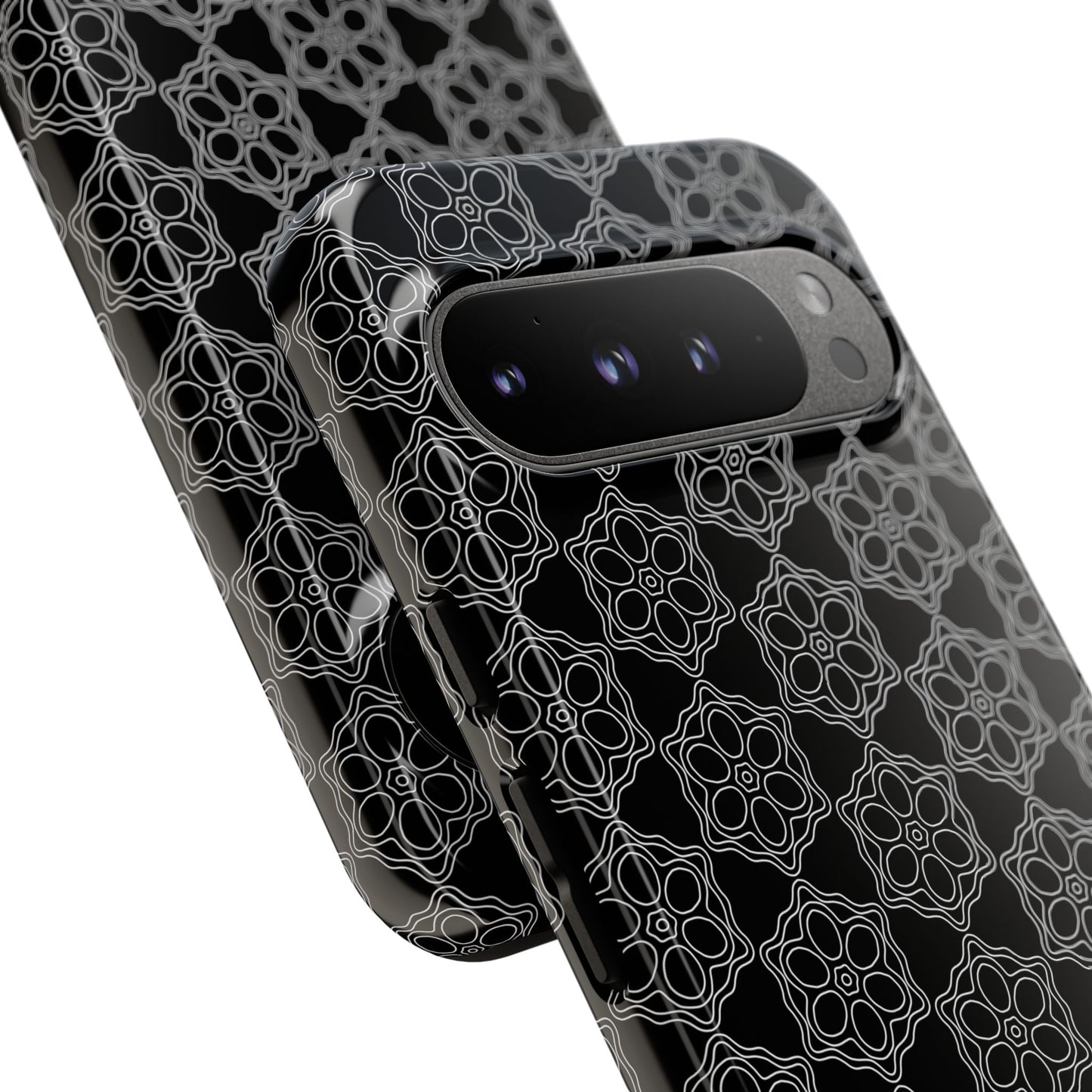 Geometric Pattern Phone Case, Dark Floral Case for Tough Protection, Stylish Smartphone Accessory, Gift for Tech Lovers, Trendy Mobile Cover