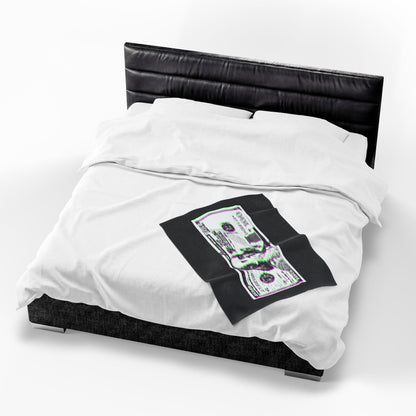 100 Dollars Bill - Green/Magenta Glitch - Plush Blanket