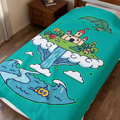 Floating Castle Dragon - Magical Fantasy Island - Plush Blanket
