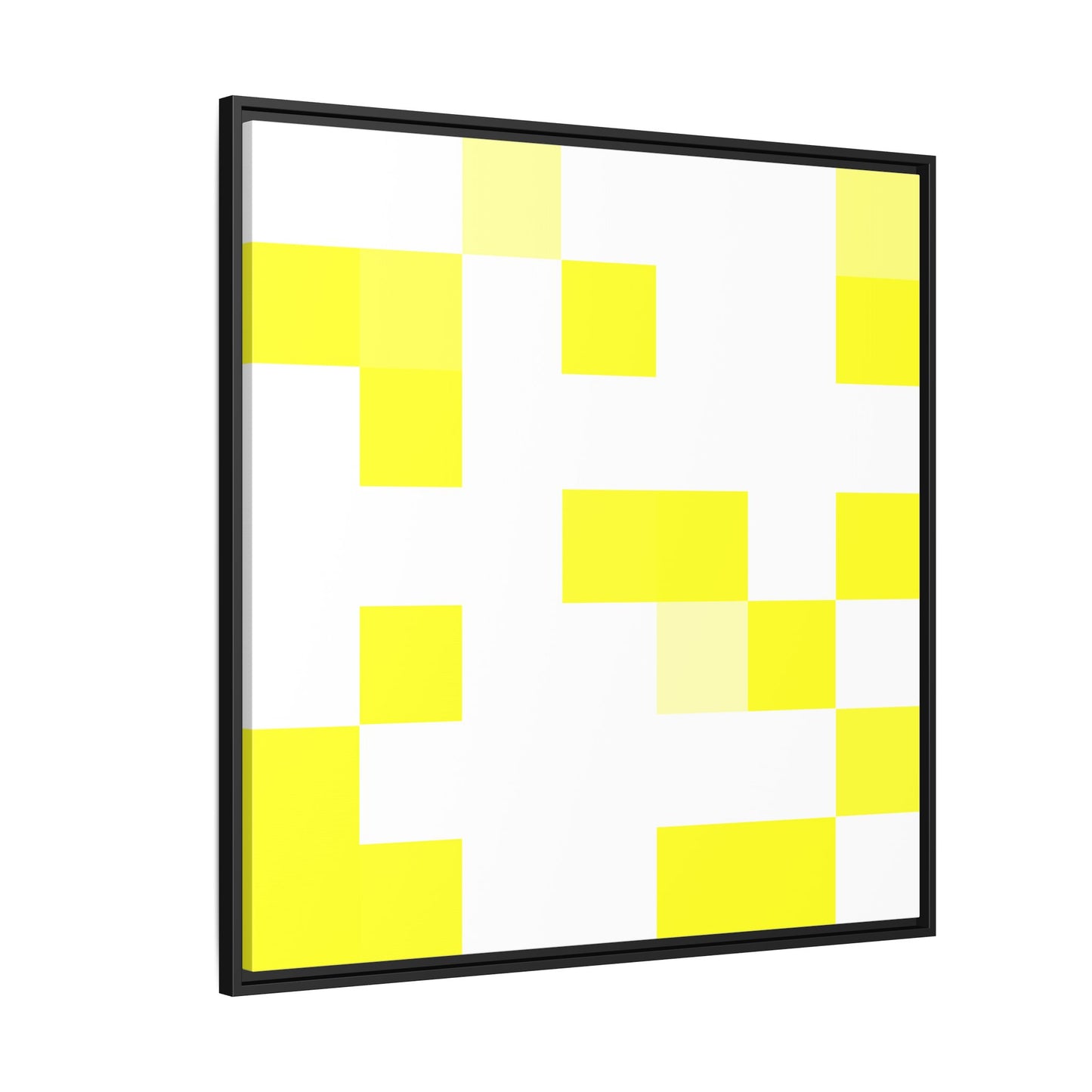 Yellow Pixel Grid - Framed Canvas