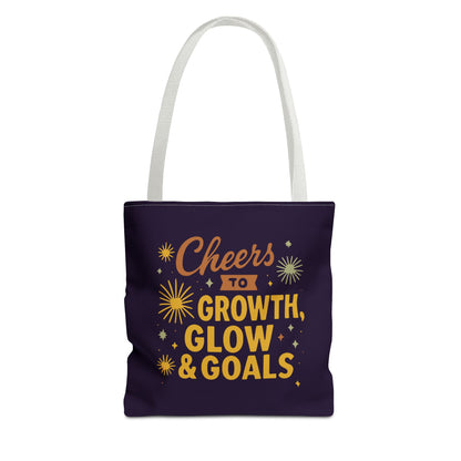Cheers to Growth Tote Bag, Motivational Gift for Goals, Daily Use, Eco-Friendly Shopping, Inspirational Quotes, New Year's Vibes