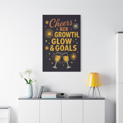Cheers to Growth Canvas Wall Art, Motivational Decor, Inspirational Print for Home, Office, Gift for Graduates, New Year Vibes