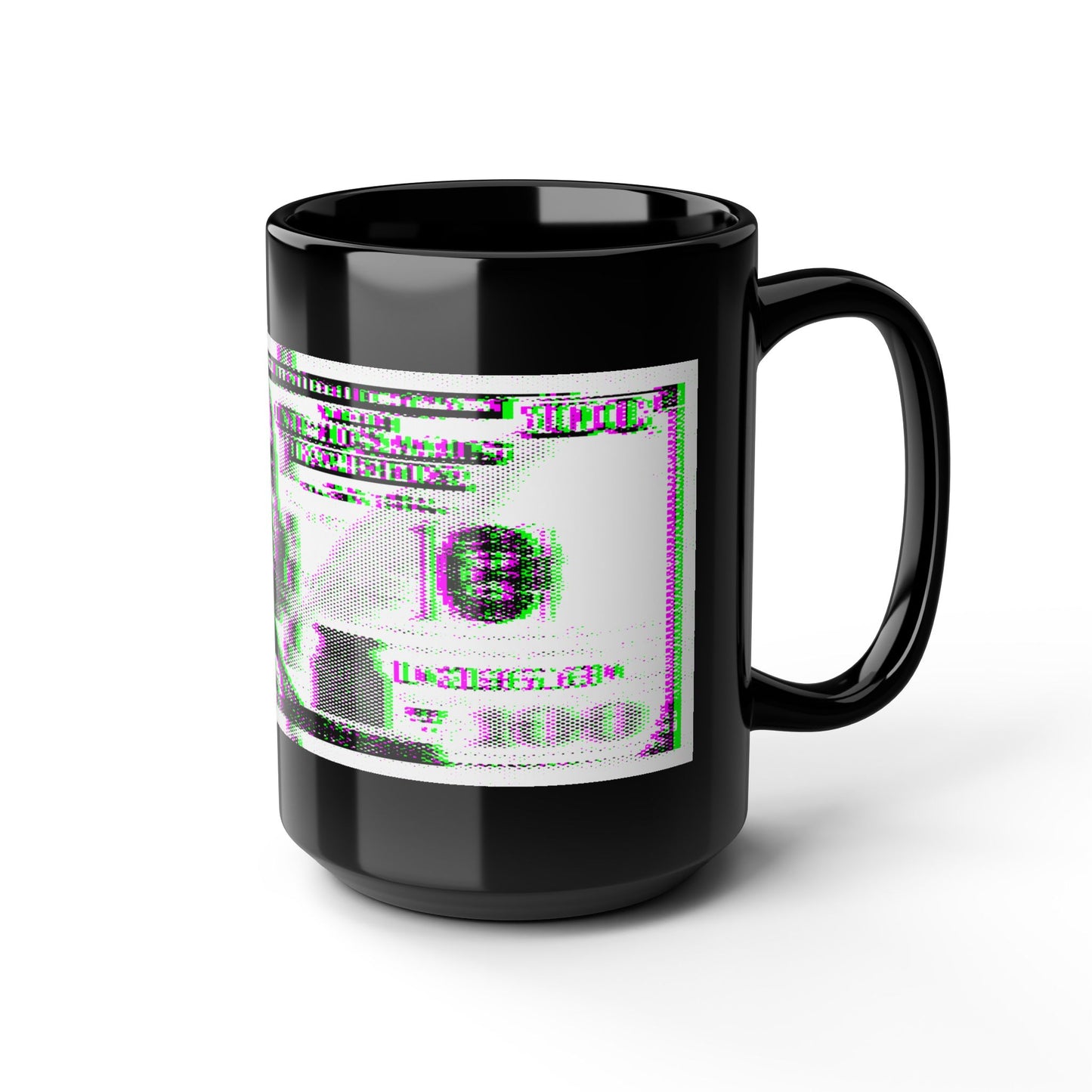 100 Dollars Bill - Green/Magenta Glitch - Black Mug