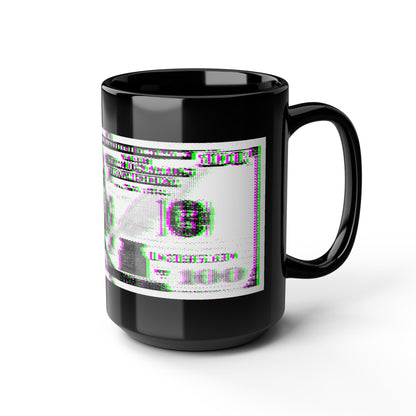 100 Dollars Bill - Green/Magenta Glitch - Black Mug