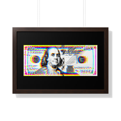 100 Dollars Bill - Neon Color Explosion - Framed Poster
