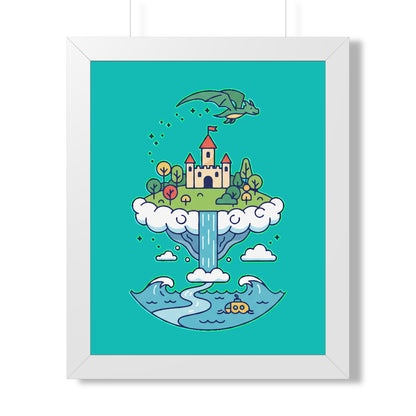 Floating Castle Dragon - Magical Fantasy Island - Framed Poster