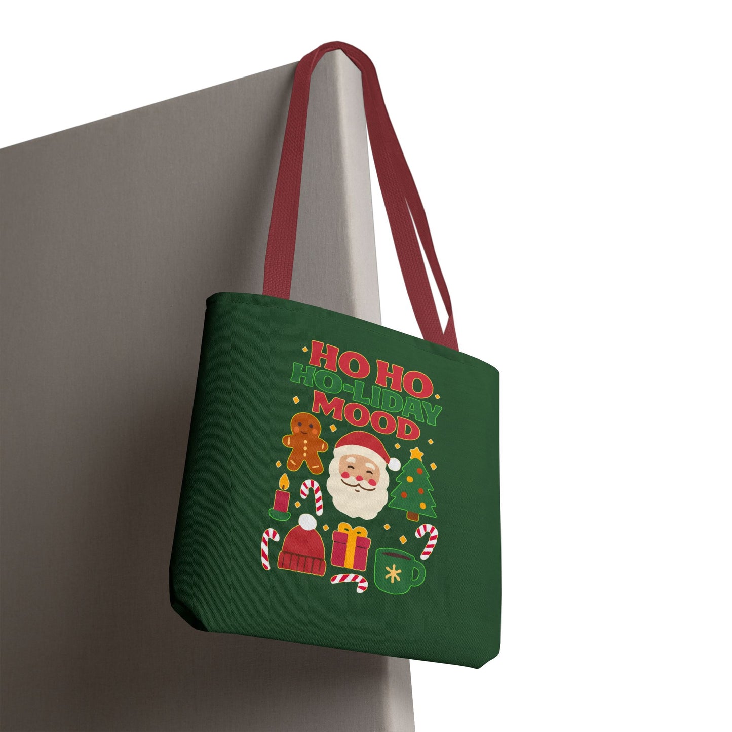 Festive Holiday Tote Bag, Christmas Bag, Santa Gift Bag, Ho Ho Ho Mood, Seasonal Shopping Tote, Cute Winter Accessory