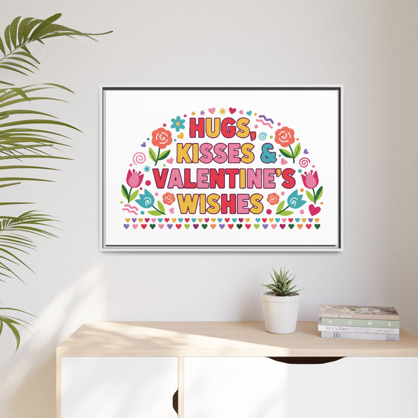 Hugs Kisses & Valentine's Wishes - Framed Canvas